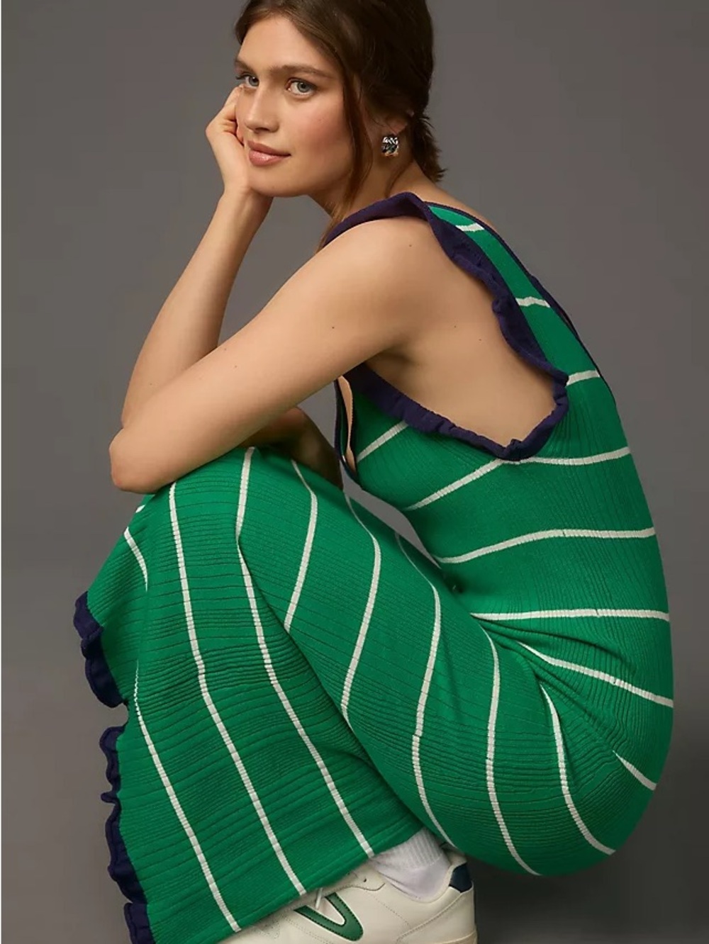 NWT Daily Practice by Anthropologie Striped Knit Midi Dress Green Size L